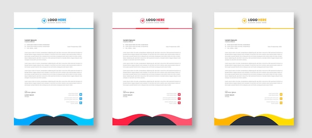 Modèle de conception de papier à en-tête d'entreprise moderne d'entreprise avec la couleur rouge bleu vert et jaune