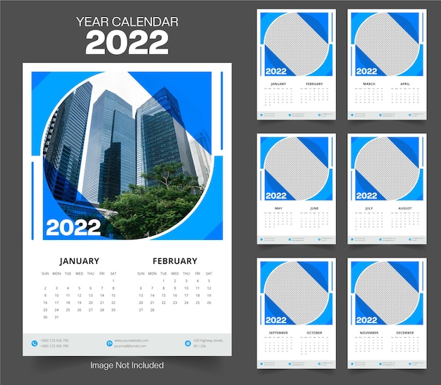 Vecteur modèle de conception de planificateur annuel de calendrier coloré moderne de mur de l'année 2022