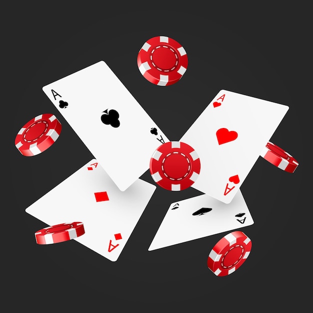 Modèle de conception de poker de casino. Chute de cartes et de jetons de poker.