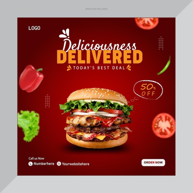 Un modèle de conception de post sur les réseaux sociaux pour des hamburgers délicieux
