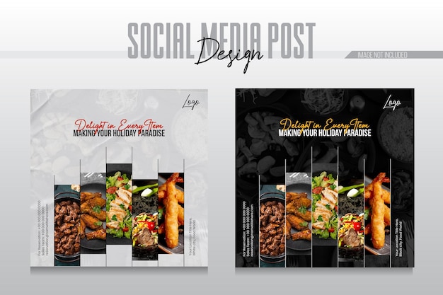 Vecteur modèle de conception de la promotion des aliments sur les médias sociaux et de la publication de bannières