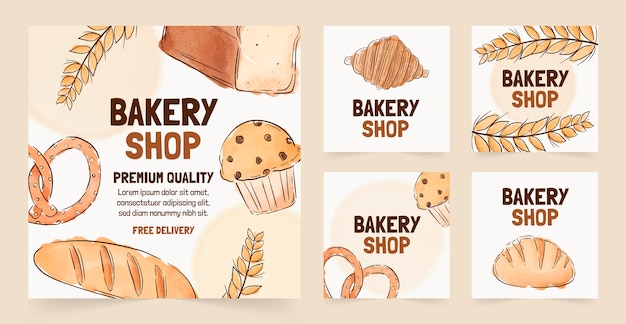 Vecteur modèle de conception de publication instagram de boulangerie