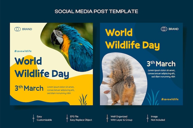 Vecteur modèle de conception de publication instagram pour la journée mondiale de la faune