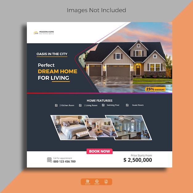 Modèle De Conception De Publication De Médias Sociaux De Maison Immobilière Moderne Ou Flyer Carré Avec Vecteur
