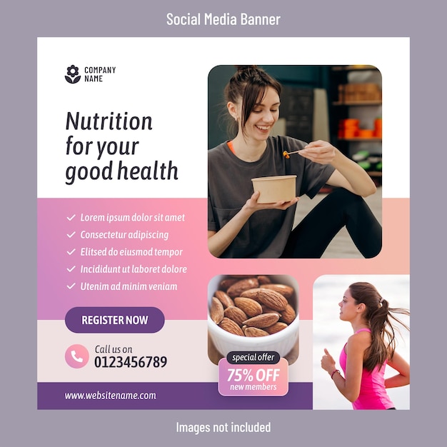 Modèle De Conception De Publication Sur Les Médias Sociaux Pour La Nutrition Et La Forme Physique Ou La Vie Saine Et L'alimentation