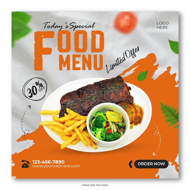 Modèle de conception de publication de menu de restauration rapide et de médias sociaux délicieux