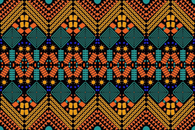 Modèle de conception sans couture motif géométrique traditionnel en zigzag Noir Orange Jaune Bleu vecteur