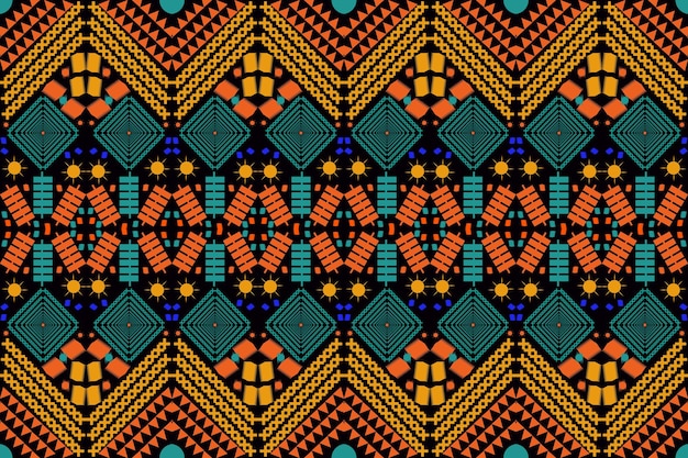 Modèle De Conception Sans Couture Motif Géométrique Traditionnel En Zigzag Noir Orange Jaune Bleu Vecteur