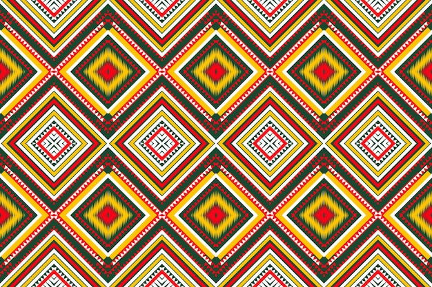 Modèle de conception sans couture motif en zigzag géométrique traditionnel jaune rouge blanc vert vecteur