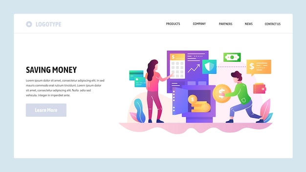 Modèle De Conception De Site Web Vectoriel économiser De L'argent Dans Le Concept De Financement Bancaire Sécurisé Concepts De Page D'atterrissage Pour Le Développement De Site Web Et Mobile Illustration Plate Moderne