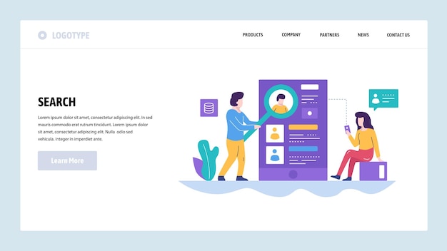 Vecteur modèle de conception de site web vectoriel les gens recherchent sur internet profils en ligne et recrutement d'emplois concepts de page de destination pour le développement de sites web et mobiles illustration plate moderne