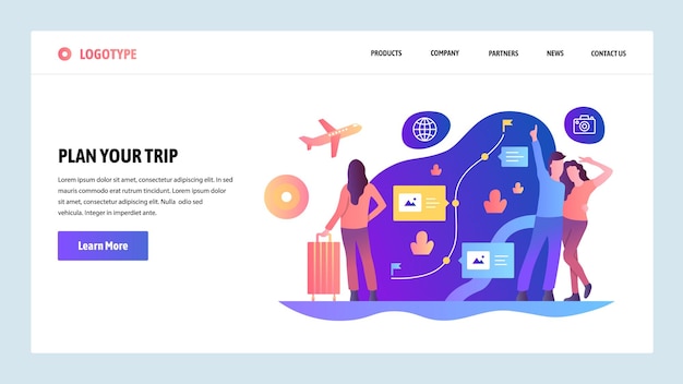 Modèle De Conception De Site Web Vectoriel Planifiez Votre Voyage Et Voyagez Planification Et Réservation D'itinéraires Concepts De Pages D'atterrissage Pour Le Développement De Sites Web Et Mobiles Illustration Plate Moderne