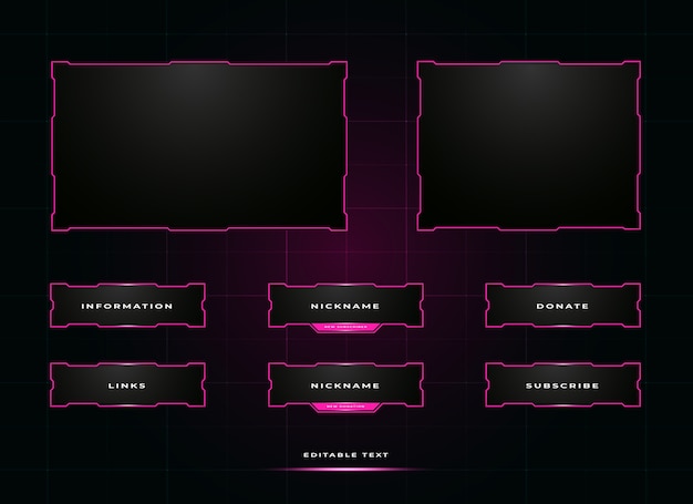 Vecteur modèle de conception de superposition de panneau de streaming twitch