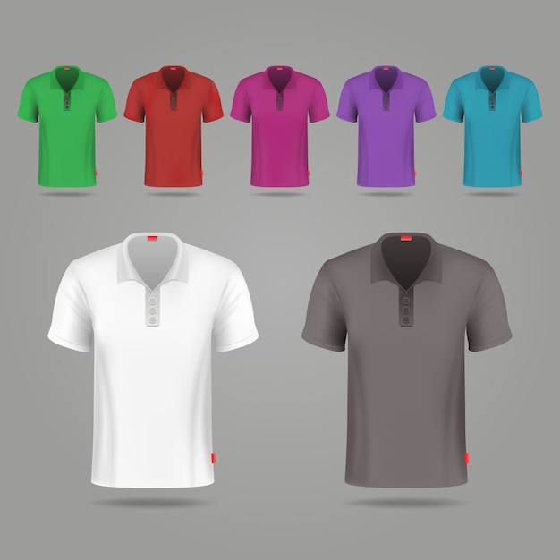 Modèle de conception de t-shirts vecteur masculin noir, blanc et couleur. Ensemble de t-shirts de couleur pour le sport, illust