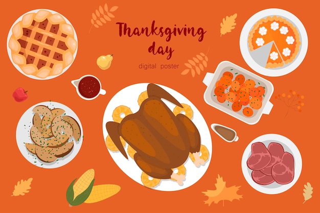 Modèle de conception de vecteur de jour de Thanksgiving pour affiches bannières invitations carte de voeux