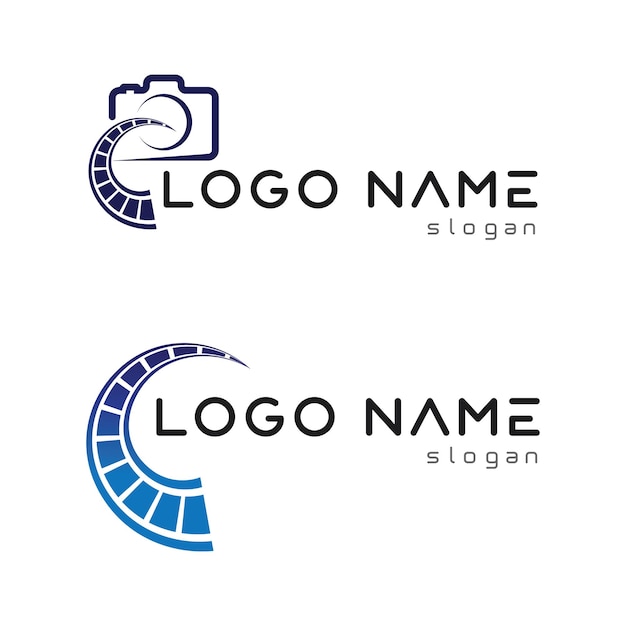 Modèle de conception vectorielle d'icône de logo d'appareil photo de photographie isolé sur fond noir
