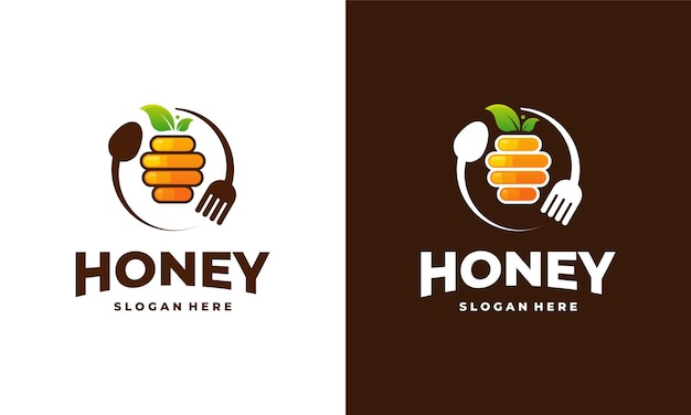 Modèle De Conceptions De Logo De Nourriture De Miel, Vecteur De Concept De Conceptions De Logo En Nid D'abeille