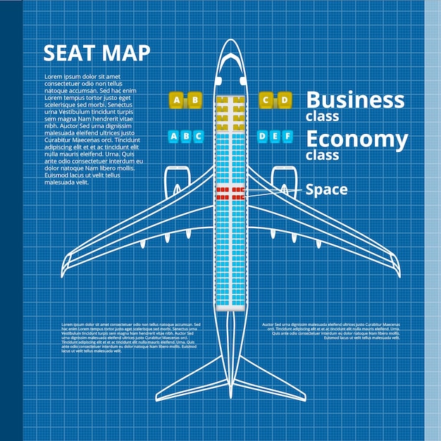 Vecteur modèle de contour blanc de plan de siège de classe affaires ou économique d'avion