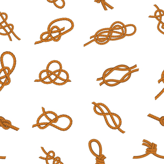 Vecteur modèle de corde de noeud impression sans couture de différents types de cordes coulantes pour la randonnée et les voyages en mer texture vectorielle