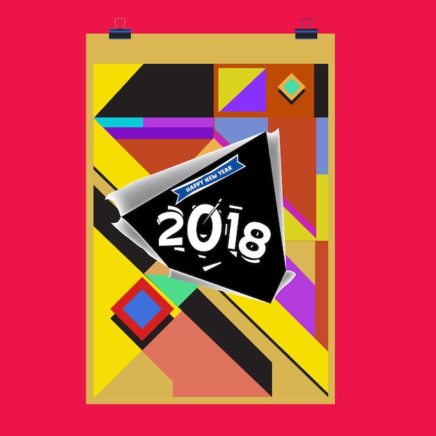 Modèle De Couverture De Calendrier De Nouvel An 2018. Ensemble De Calendrier Et Affiche Avec Fond De Style Coloré De Memphis.