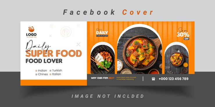 Vecteur modèle de couverture facebook pour les menus et les restaurants