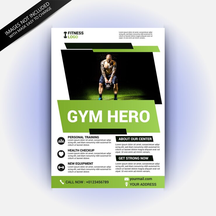 Vecteur modèle de couverture de gym vert et gris