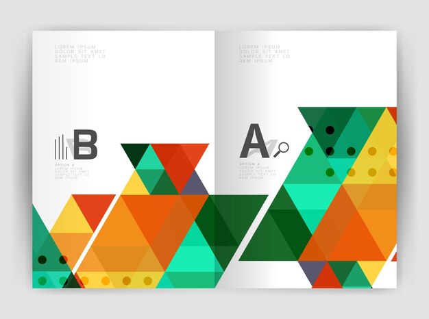 Modèle de couverture d'impression de brochure ou de dépliant d'entreprise moderne Fond abstrait avec triangles de couleur Conception vectorielle pour les options de numéro de diagramme de mise en page de flux de travail ou la conception Web