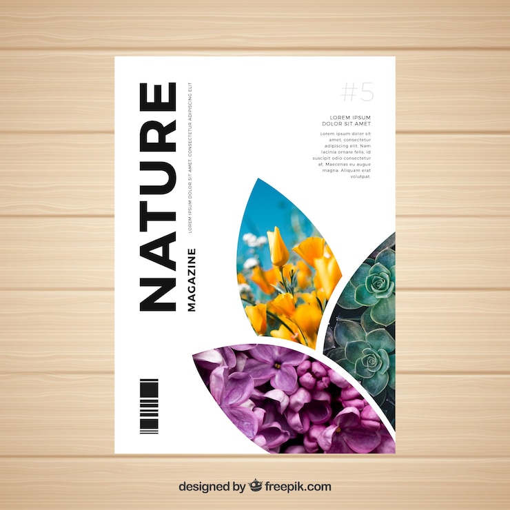 Vecteur modèle de couverture de magazine nature avec photo