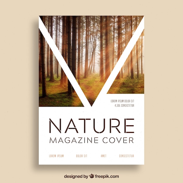 Vecteur modèle de couverture de magazine nature avec photo