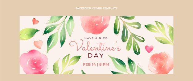 Modèle de couverture de médias sociaux aquarelle pour la saint-valentin