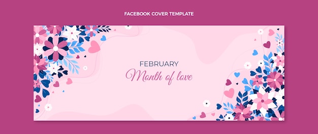 Vecteur modèle de couverture des médias sociaux du mois de février plat de l'amour