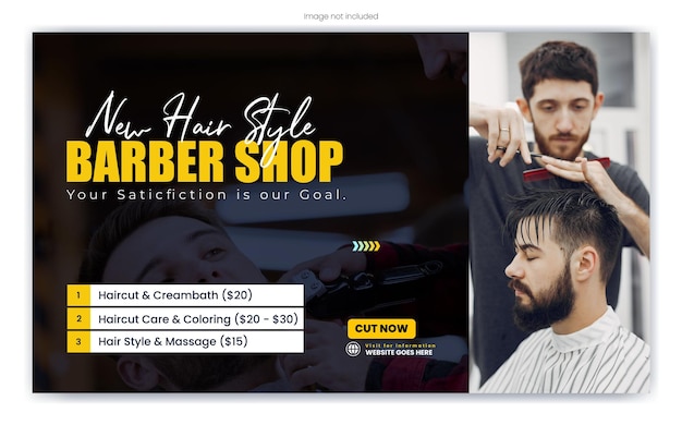 Modèle de couverture de salon de barbier et de coupe de cheveux et conception de bannière Web