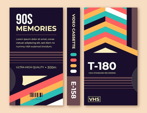 Vecteur modèle de couverture vhs design plat