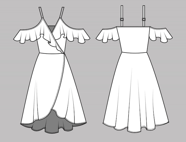 Vecteur modèle de croquis de mode robe d'été