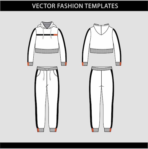 Modèle De Croquis Plat à Capuche Et Pantalon, Tenue De Jogging Avant Et Arrière, Tenue De Sport