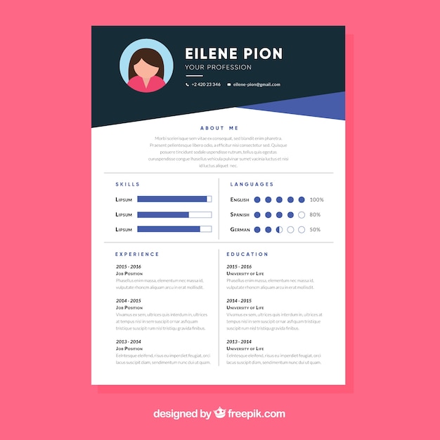Modèle de curriculum avec un design plat