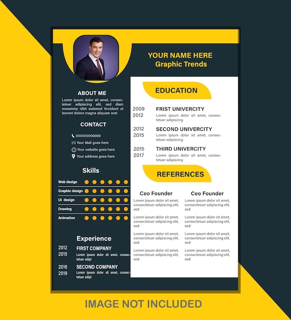 Un modèle de curriculum vitae professionnel élégant avec un design élégant et un fond orange vectoriel