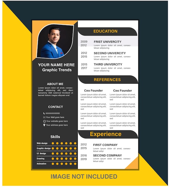 Un modèle de curriculum vitae professionnel élégant avec un design élégant et un fond orange vectoriel
