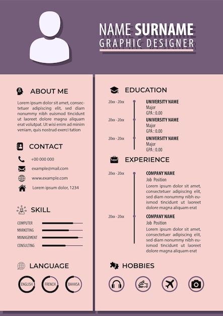 Modèle de CV CV Conception Simple Moderne Format Papier A4 Vectoriel Modifiable