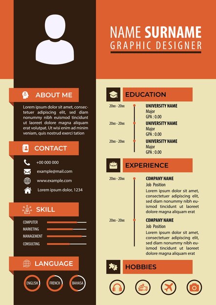 Modèle de CV CV Conception Simple Moderne Format Papier A4 Vectoriel Modifiable