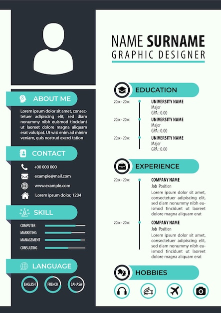 Modèle de CV CV Conception Simple Moderne Format Papier A4 Vectoriel Modifiable