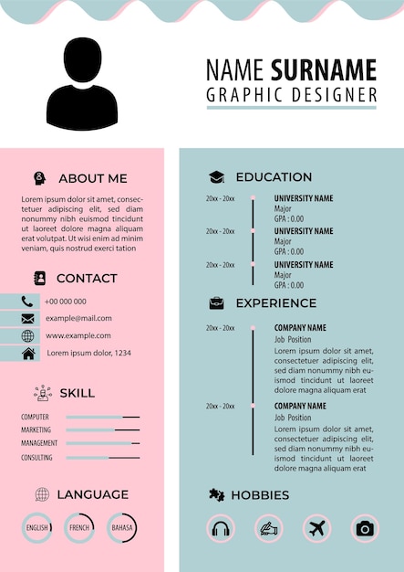 Modèle de CV CV Conception Simple Moderne Format Papier A4 Vectoriel Modifiable