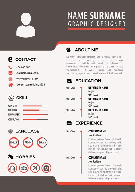 Modèle de CV CV Conception Simple Moderne Format Papier A4 Vectoriel Modifiable