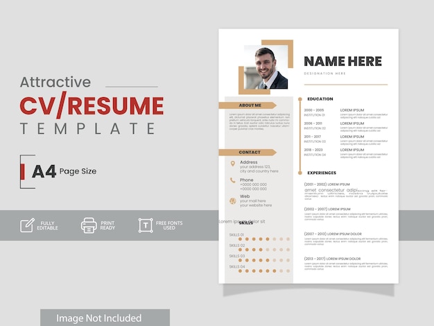 Modèle de CV ou de CV avec impression prête