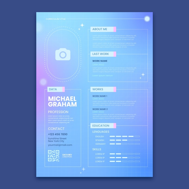 Vecteur modèle de cv rétro minimaliste dégradé