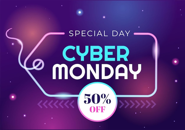 Vecteur modèle cyber monday illustration dessinée à la main des achats en ligne d'entreprise avec une grande promotion de remise