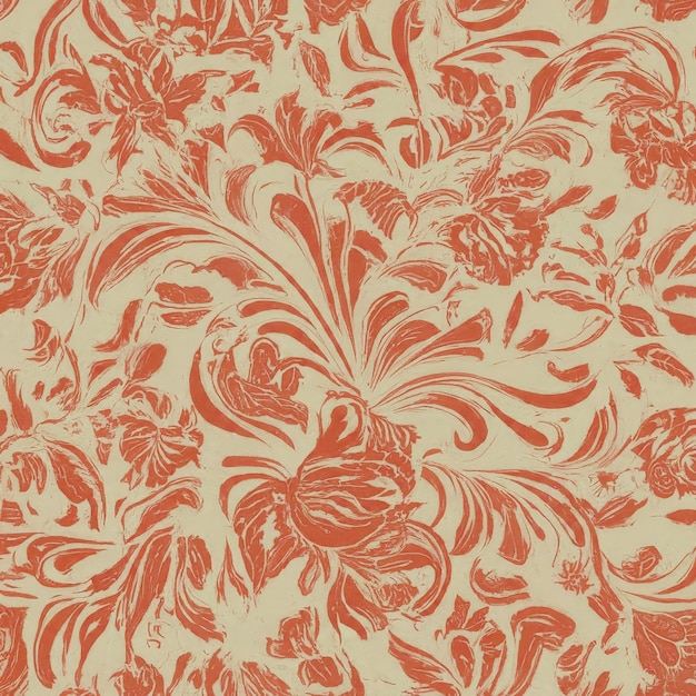 Vecteur modèle damasc floral sans couture rouge et beige motif damasc floriel sans coutude rouge et beigne