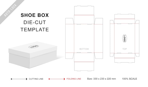 Modèle De Découpe De Boîte à Chaussures Ou Emballage Autolock