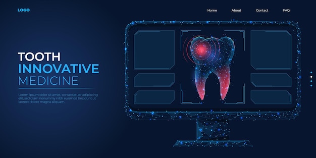 Vecteur modèle de dent numérique 3d low poly concept de traitement dentaire