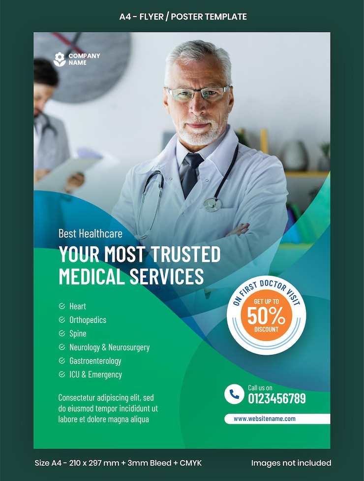 Modèle de dépliant ou d'affiche de services de soins de santé A4